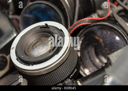 Vintage 35mm Film Cameras/Cases and Equipment Stock Photo