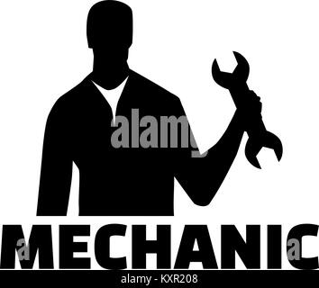Mechanic silhouette with job title Stock Vector