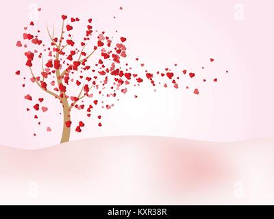 illustration of happy valentines day vector background hearts flying from tree Stock Vector