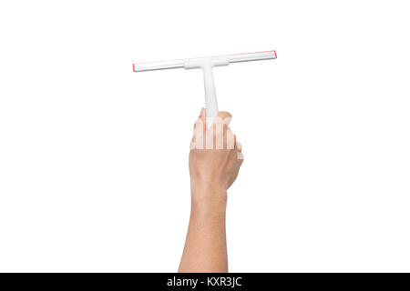 Hand hold window glass cleaning tool isolated on white with clipping path Stock Photo