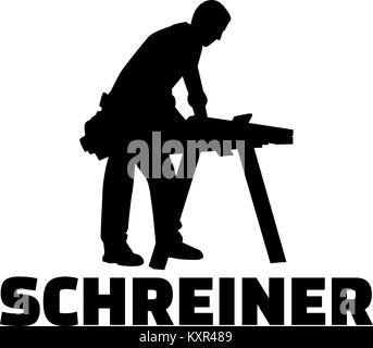 Cabinetmaker silhouette with german job title Stock Vector