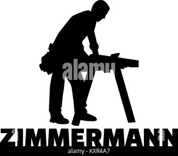 Carpenter silhouette with german job title Stock Vector