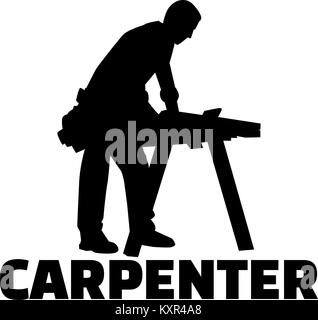 Carpenter silhouette with job title Stock Vector