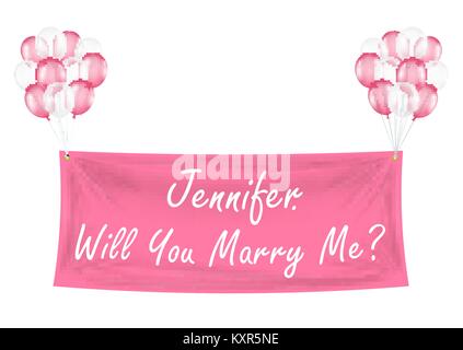 will you marry me pink banner with balloons Stock Vector