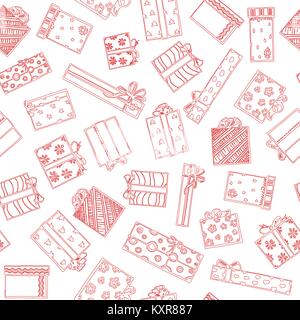 Seamless pattern with gift boxes. Hand drawing vector set with gifts. Gifts for different holidays. On New Year's Eve, Christmas, birthday, Valentine' Stock Vector
