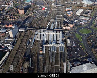 aerial view of Crewe Railway Station, Cheshire, UK Stock Photo