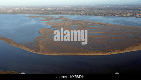 aerial view of mud flats in the Mersey Estuary, near Liverpool, UK Stock Photo