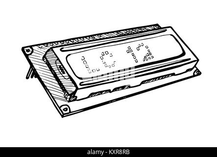 Lcd display module isolated on white background. Vector illustration in a sketch style Stock Vector
