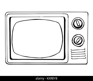 Sketch TV in retro style isolated on a white background. Monitor. Vector illustration. Stock Vector