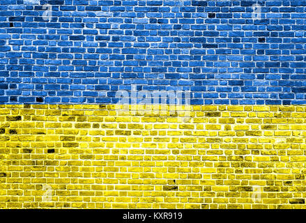 Flag of Ukraina painted on brick wall Stock Photo