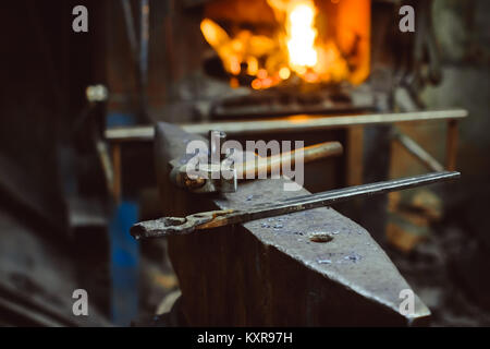 Hand anvil. hummers all blacksmith tools in forge. Stock Photo