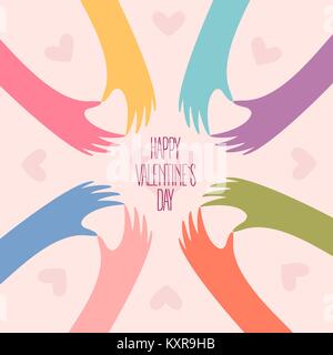 Many hands making a heart. Happy Valentines day Stock Vector
