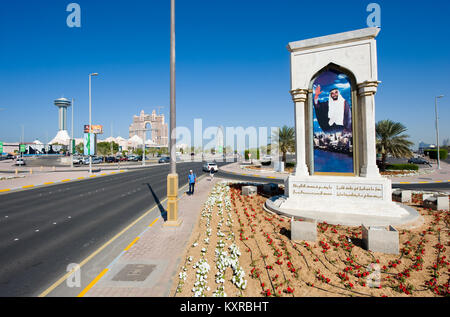 ABU DHABI, UNITED ARAB EMIRATES - DEC 30, 2017: Start of the part in Abu Dhabi where the popular Marina Hall is located. Stock Photo