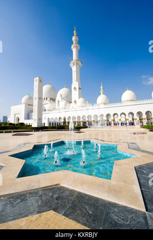 ABU DHABI, UNITED ARAB EMIRATES - DEC 28, 2017: Exterior of the Sheikh Zayed Mosque in Abu Dhabi. It is the largest mosque in the country.