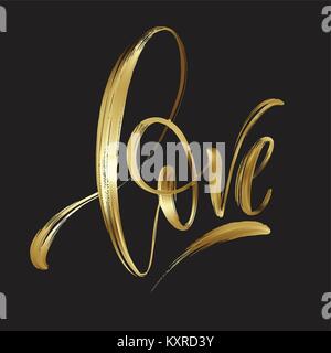 Love gold hand drawn brush calligraphy. Vector illustration Stock Vector