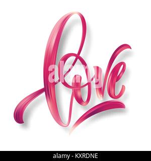 Love word hand drawn lettering. Color Paint brush texture. Modern calligraphy. Valentines Day Design for print on card, poster, banner. Vector illustration Stock Vector