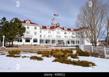 Stanley Hotel  -  A close up winter view of the famous Stanley Hotel at Estes Park, Colorado, USA. Stock Photo