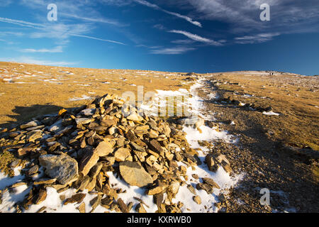 A cairn on a path up Coniston Old Man in the Lake District, UK. Stock Photo