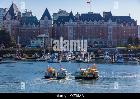 Water Taxis perfroming Water Ballet in the Inner  Harbor in Victoria on Vancouver Island in British Columbia, Canada Stock Photo