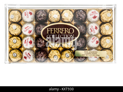 Winneconne, WI -30 December 2017: A package of a Ferrero collection chocolate assortmant on an isolated background. Stock Photo