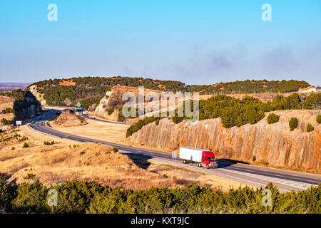 Highway winding through mountains. Shot at Arbuckle Mountains, Oklahoma Stock Photo