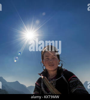 Hmong tribal woman portrait in her traditional dress, Vietnam Stock Photo