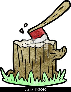 cartoon axe stuck in tree stump Stock Vector