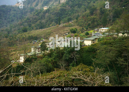 Small village Chuka along road from Bhutan border at Phuentsholing to Thimphu, Bhutan Stock Photo