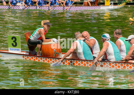 Rome, Italy - July 30, 2016: Dragon boat crews  compete at the european championships held in Italy in 2016 summer, Hungary crew Stock Photo