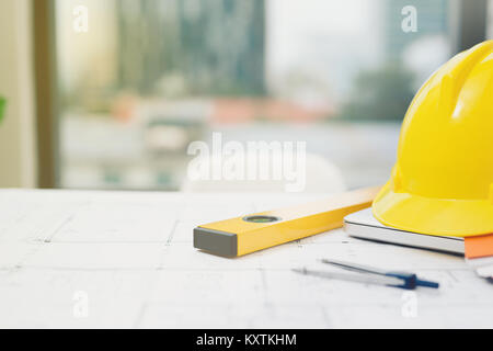 plumbing and drawings are on the desktop, workspace engineer Stock Photo