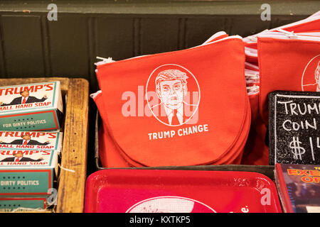 A trump change purse making fun of President Donald Trump for sale at Fish's Eddy, a vintage & eclectic housewares store in Manhattan. Stock Photo