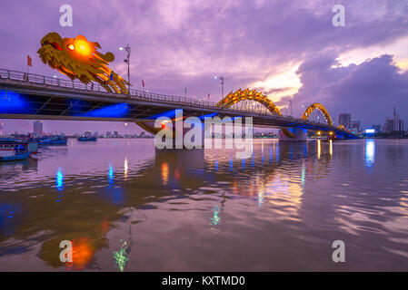 Dragon Bridge in Da Nang at night Stock Photo