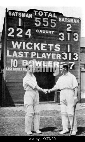 English cricketers Holmes and Sutcliffe at Leyton 1932 Stock Photo