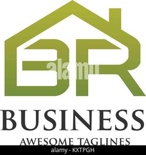 BR property logo vector base from letter B and R with roofing Stock Vector