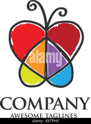colorful concept Butterfly Logo with Heart shaped Wings Stock Vector