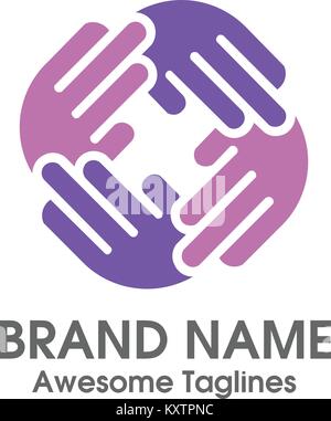 template logo hand social charity team, fund, association, community Stock Vector
