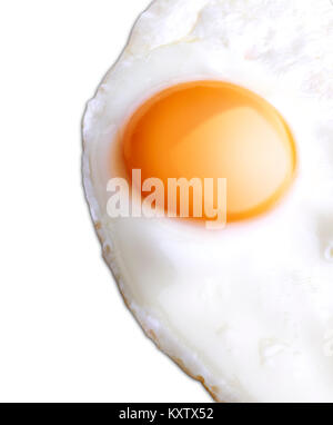 One egg baked and dressed isolated on white plate in close-up Stock Photo