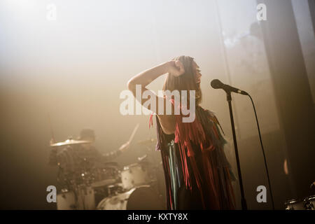 The French band Yelle performs a live concert at VEGA in Copenhagen. The band is led by singer, musician and namesake Yelle (Julie Budet). Denmark 27/11 2014. Stock Photo