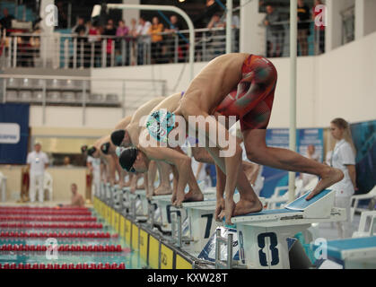 St. Petersburg, Russia, December 22-23, 2017  XI International swimming competition 'Vladimir Salnikov Cup' swimmers at the start Stock Photo