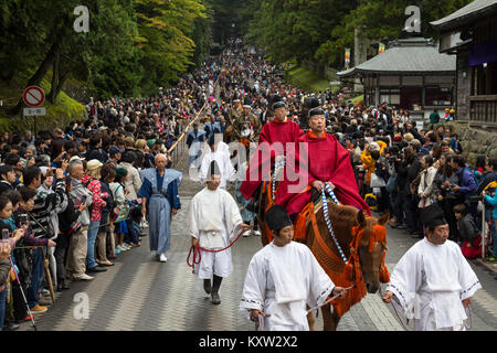 Nikko, Tochigi, Japan - November 1, 2019 : Historical Parade of Samurai Warriors on Nikko Toshogu Shrine Autumn Grand Festival (Hyakumono-Zoroe Sennin Stock Photo