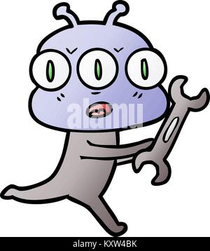 cartoon three eyed alien Stock Vector