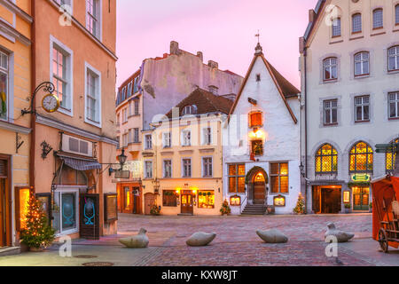Morning street in the Old Town, Tallinn, Estonia Stock Photo