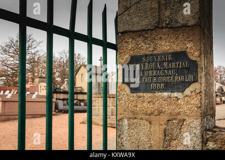 ORADOUR SUR GLANE, FRANCE - December 03, 2017 : commemorative plaque at the entrance of the cemetery where it is written in French - souvenir to PEYRO Stock Photo