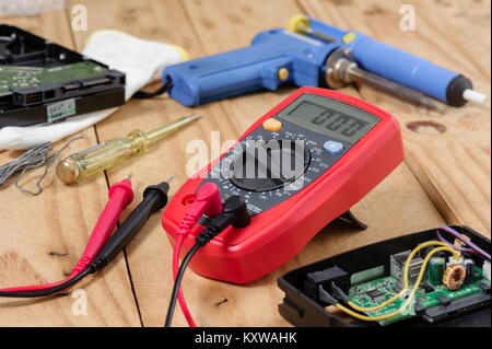 digital multimeter or multitester or Volt-Ohm meter, an electronic  measuring instrument that combines several measurement functions in one  unit Stock Photo - Alamy