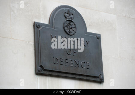 A view of signage for the Ministry of Defence in Westminster, London. Stock Photo