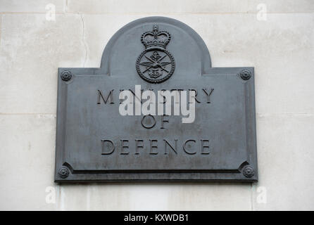 A view of signage for the Ministry of Defence in Westminster, London. Stock Photo