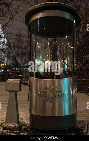 Night shot of police sentry box located in the center of Moscow, Moscow, Russia Stock Photo