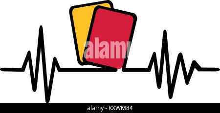 Referee heartbeat pulse with red and yellow card Stock Vector