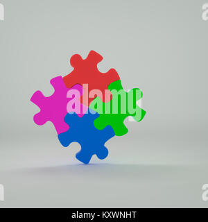 3D rendering of abstract puzzle blocks isolated whte background Stock Photo