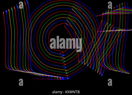 Love light trails - word love in red blue yellow and green letters against black background - painting with light, light painting Stock Photo